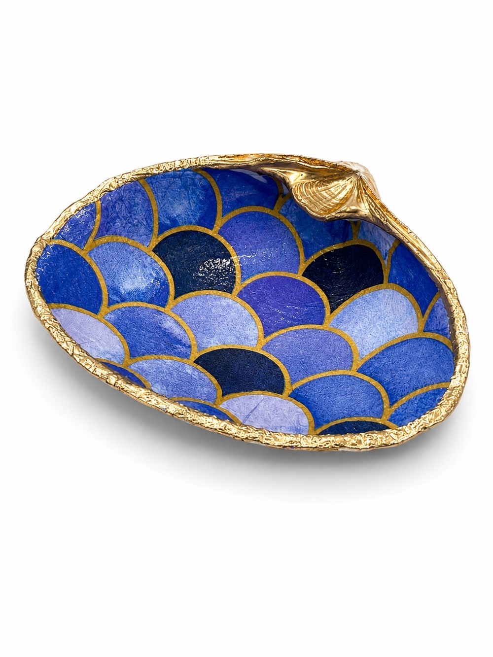 Hand Decoupage Clam Shell | Mermaid Tail Print, Gold Gilded Edge, Coastal Decor - Picture 2 of 4